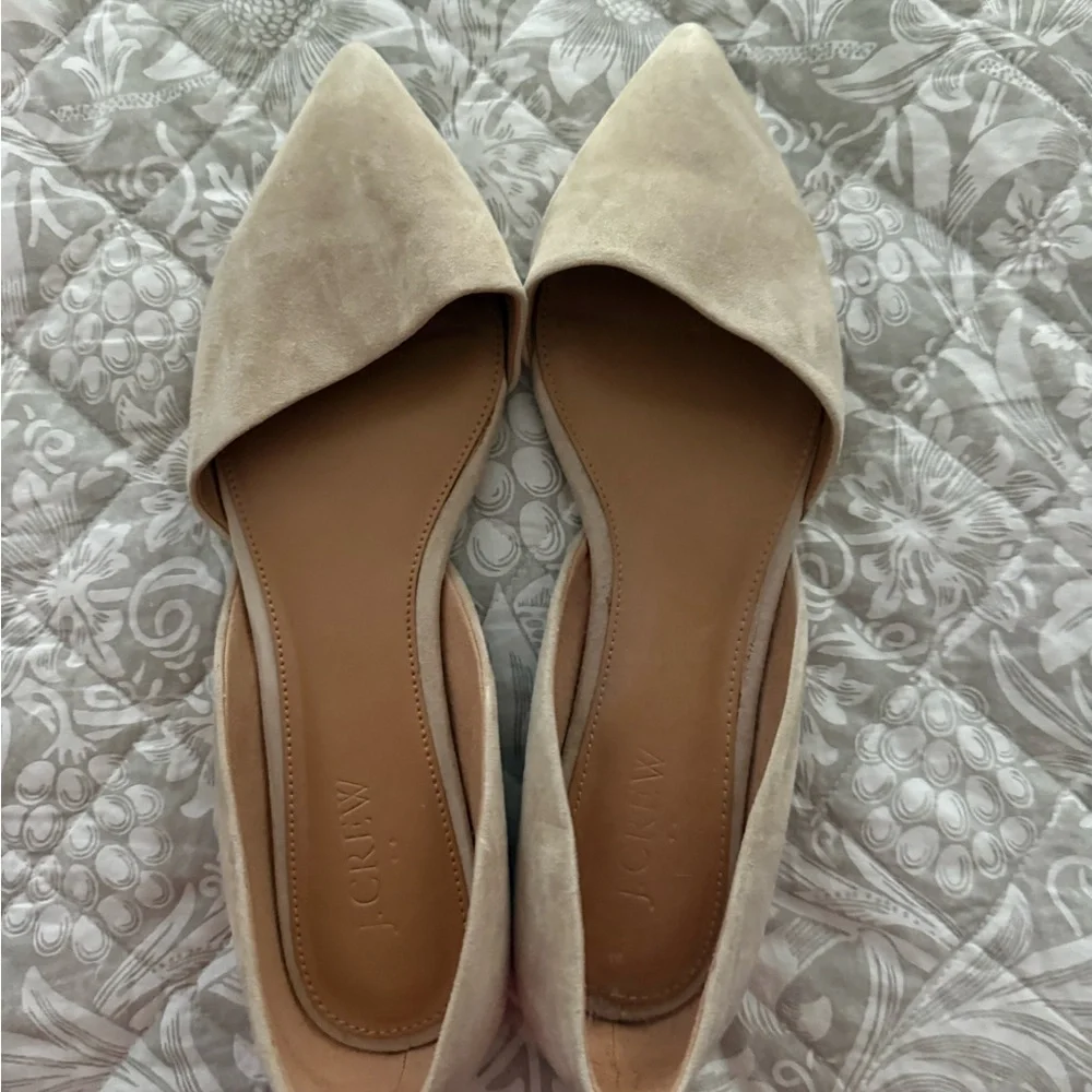 J. Crew Pointed D'Orsay Flats in Light Beige Suede